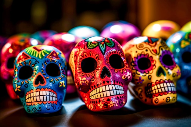 young woman with dia de los muertos or day of the dead sugar skull makeup and flower headdress with copy space