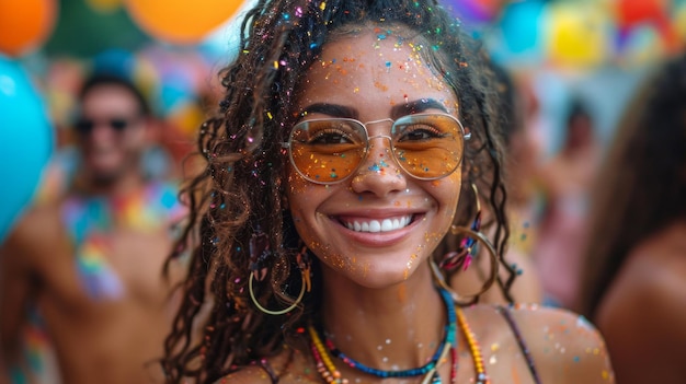 young woman with dreadlocks smiling at the camera during the brazilian festival