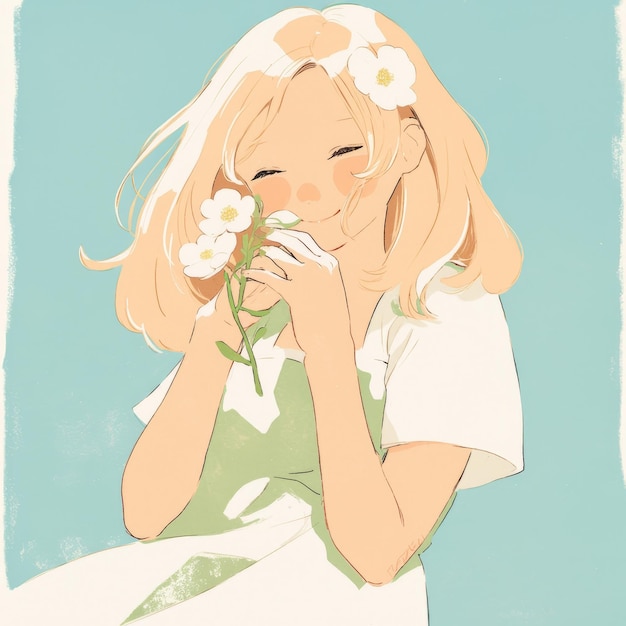 Photo young woman with flower in her hand illustration in retro style