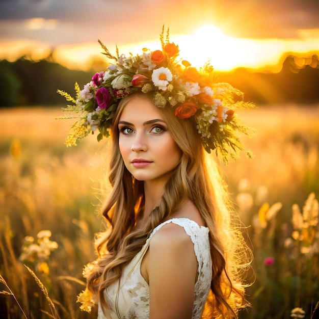 young woman with flower wreath