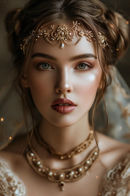 Young Woman with Golden Crown and Freckles