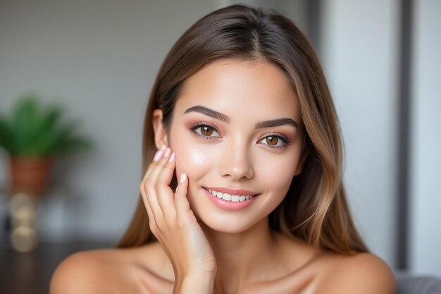 Young Woman with Healthy Natural Skin at Home