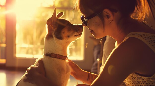 Young woman with her cute Jack Russell Terrier