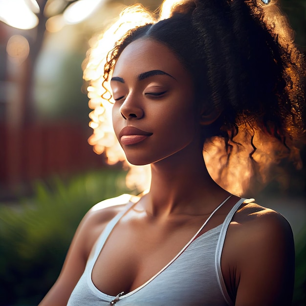 A young woman with her hair blowing in the wind