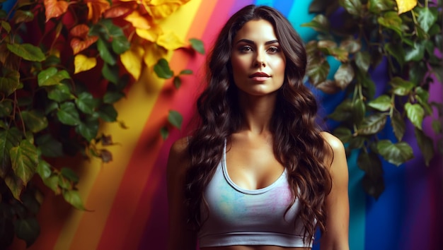 A young woman with long dark hair doing a yoga pose