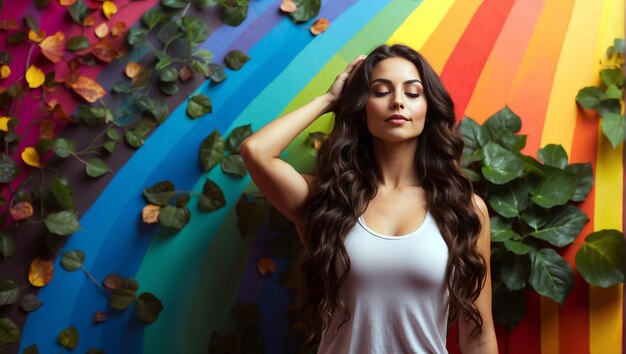 A young woman with long dark hair doing a yoga pose