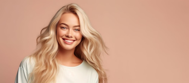 Young Woman with Long Hair Isolated on a Flat Background