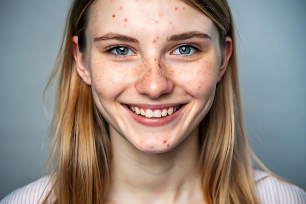 Young woman with mild acne and radiant smile