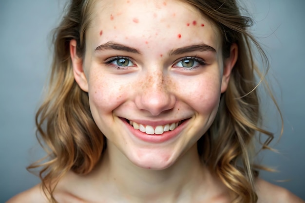 Young woman with mild acne and radiant smile