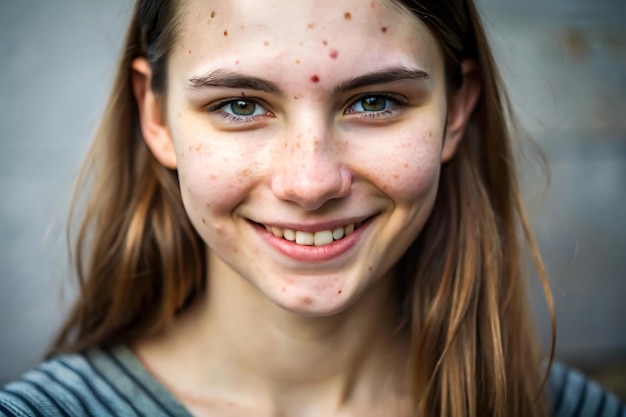 Young woman with mild acne smiling selfconfidence