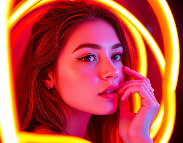 Young Woman with Neon Lights