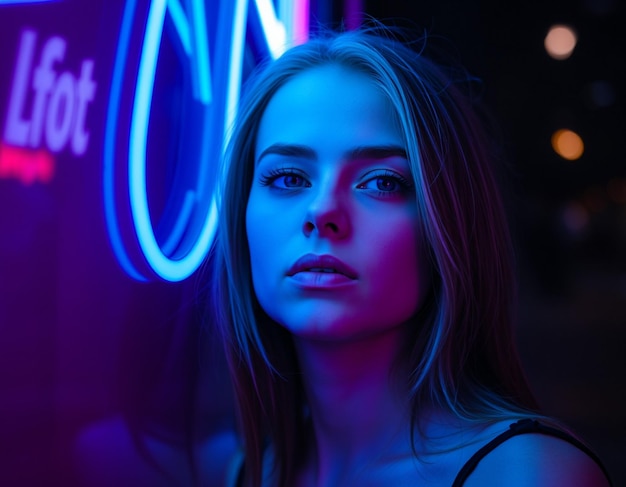 Photo young woman with neon lights