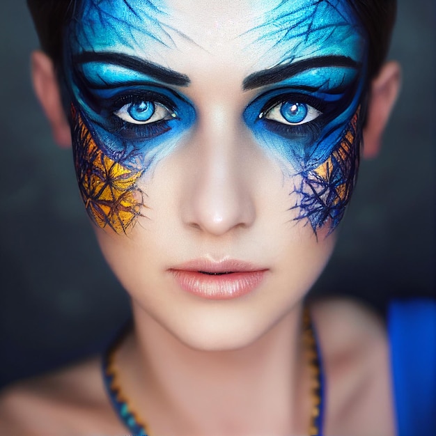 Young woman with paint on her face 3d rendering