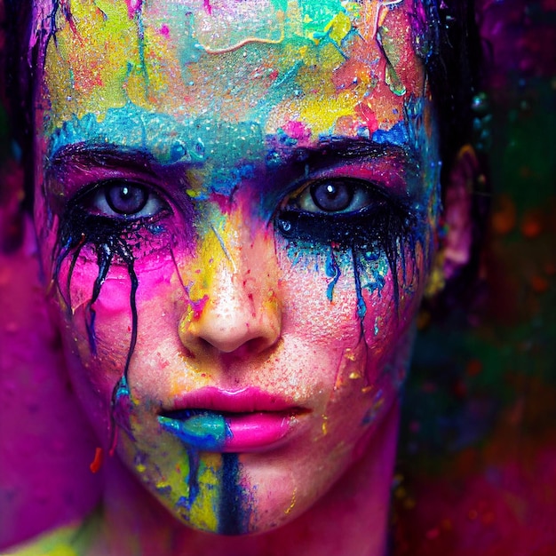 Young woman with paint on her face 3d rendering