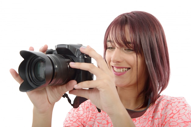 Young woman with photo camera.