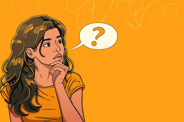 Young woman with question mark Pop art retro comic book illustration