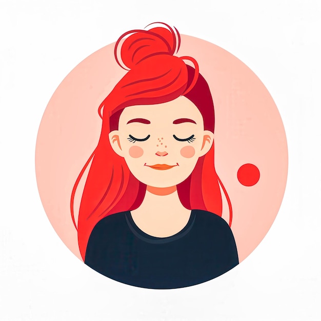 Photo a young woman with red hair smiles softly in a cartoon portrait