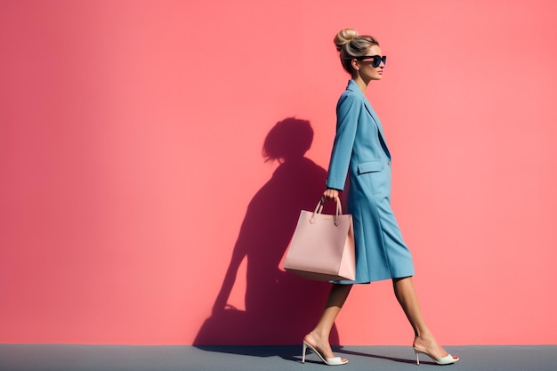 Young Woman With Shopping Bag Stands