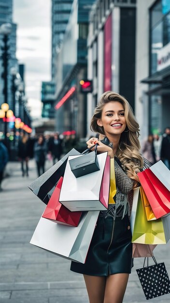 Young woman with shopping bags in the city