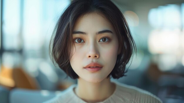 Young Woman With Short Black Hair Posing Indoors