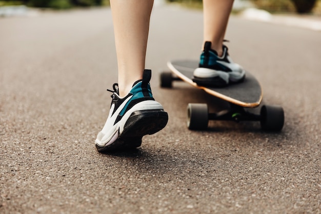 young woman with skateboard