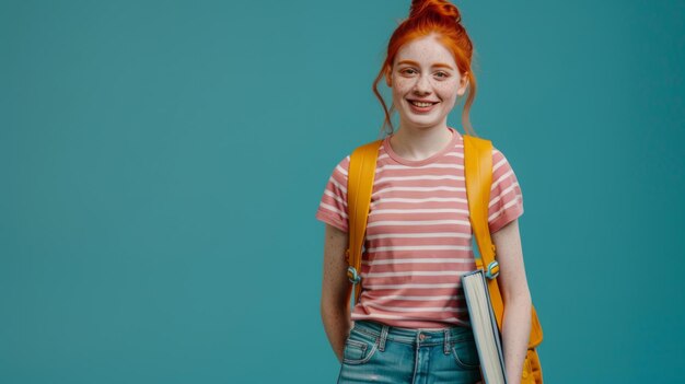 Photo young woman with stylish backpack