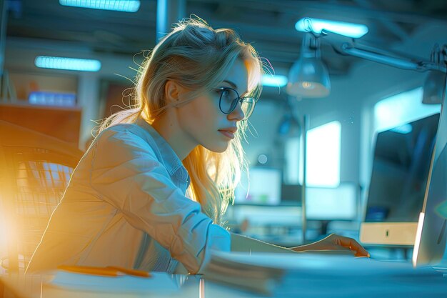 Photo young woman working office