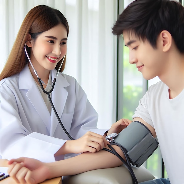 A Young women doctor and a young man patient