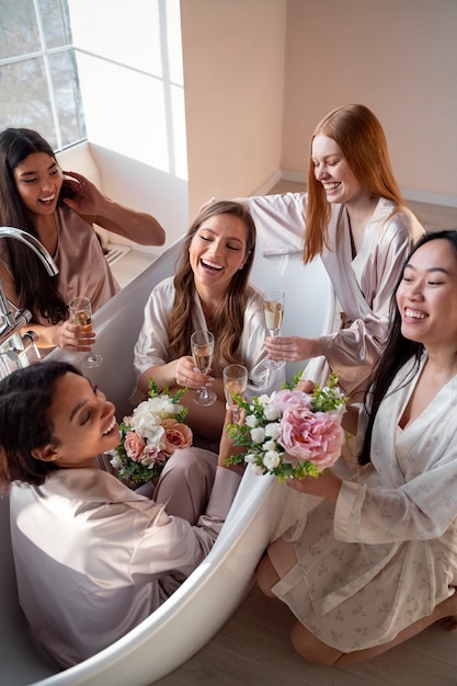 Young women enjoying bachelorette party