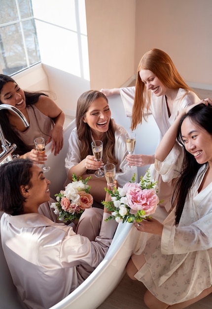 Young women enjoying bachelorette party