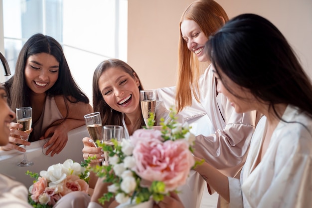 Young women enjoying bachelorette party