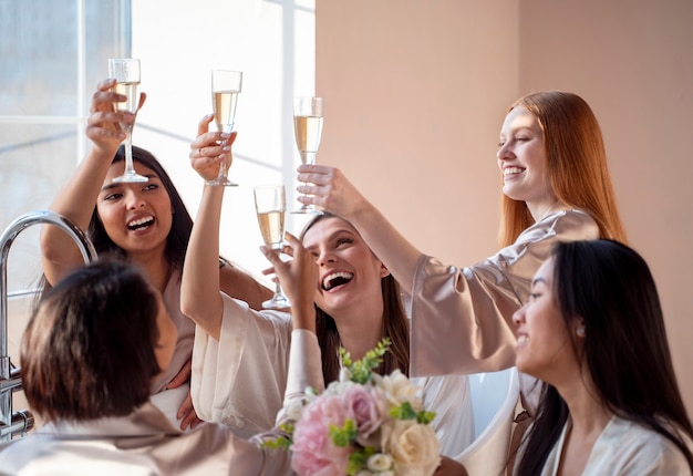 Young women enjoying bachelorette party