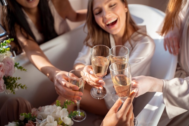 Young women enjoying bachelorette party