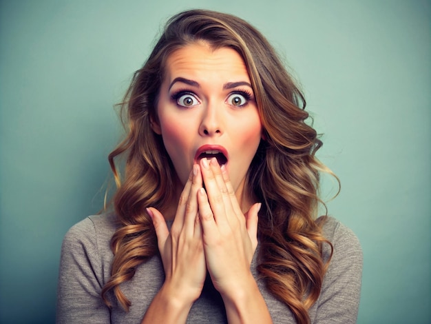 A young women making a surprised expression with her tongue out and hand covering her mouth