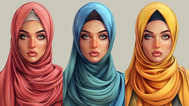 Photo young women wearing colorful hijabs showcasing traditional styles and expressions