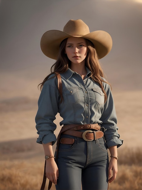 Photo young women wearing cowgirl outfit ai generative