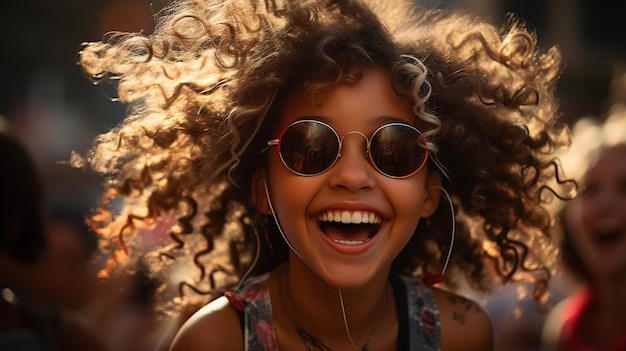 Young Women with friends Enjoying an Outdoor Concert in Afternoon Light