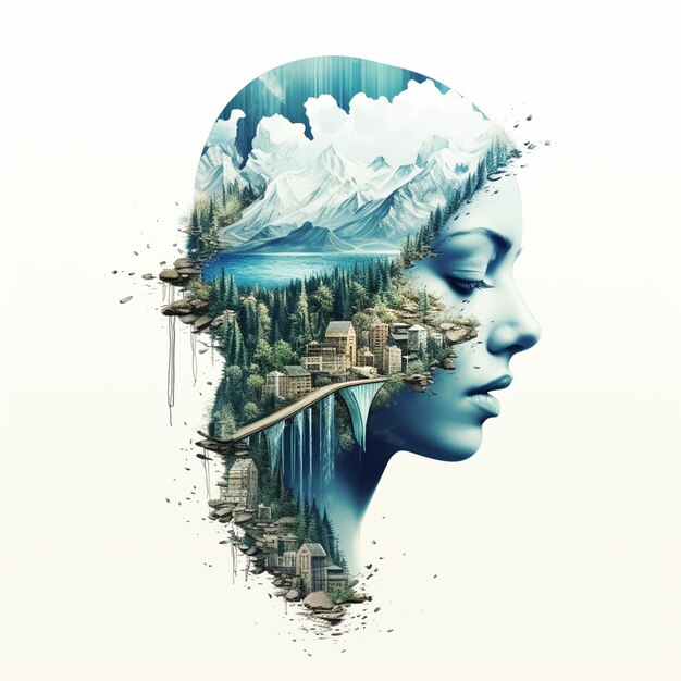 Younge women with double exposure color effect