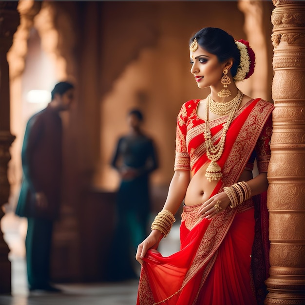 youngindianbridewearingredtraditionalsaree