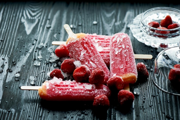 Youth ice pop from the freezer with a touch of frost and ice Refreshing in the heat