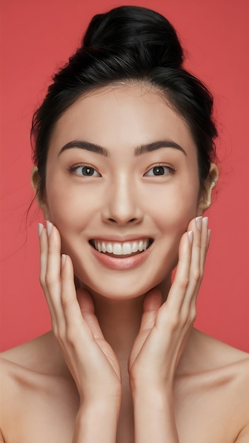 Youthful bright skin smiling pretty asian woman for beauty concepts