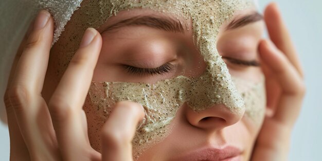 Photo a youthful female applying a exfoliating mask onto her face