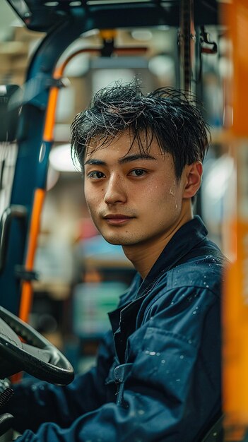 Youthful Japanese Man Driving a Sports Car