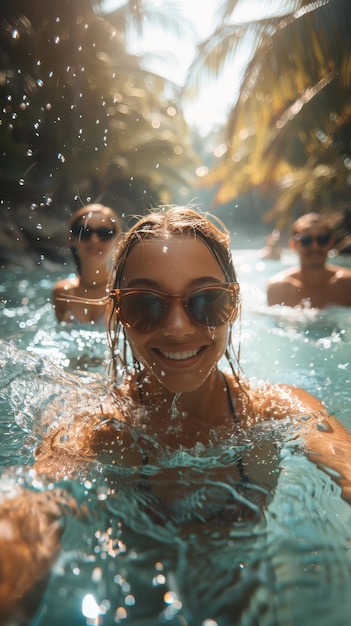 Youthful Joy Swimming in a Rainforest Lake