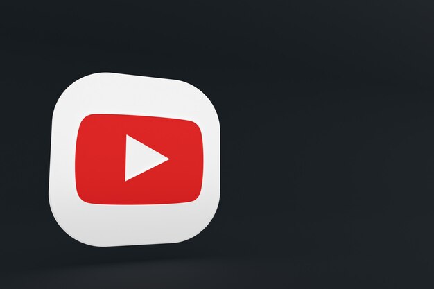 Youtube application logo 3d rendering on Black background