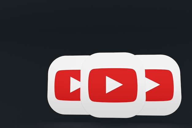 Youtube application logo 3d rendering on Black background