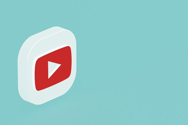 Youtube application logo 3d rendering on blue background