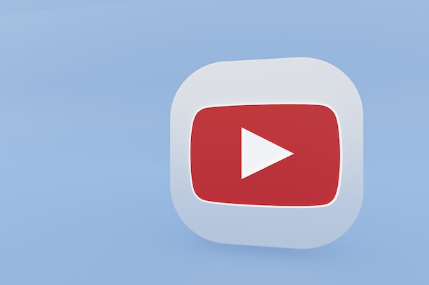 Youtube application logo 3d rendering on blue background