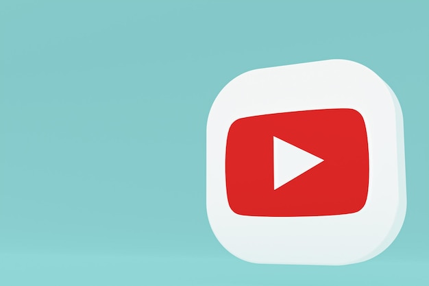 Youtube application logo 3d rendering on blue background