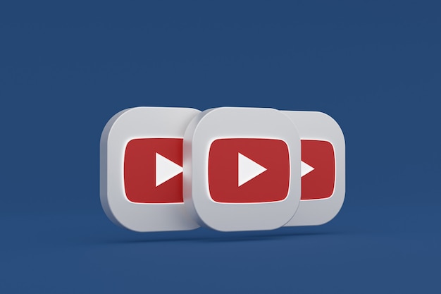 Youtube application logo 3d rendering on blue background